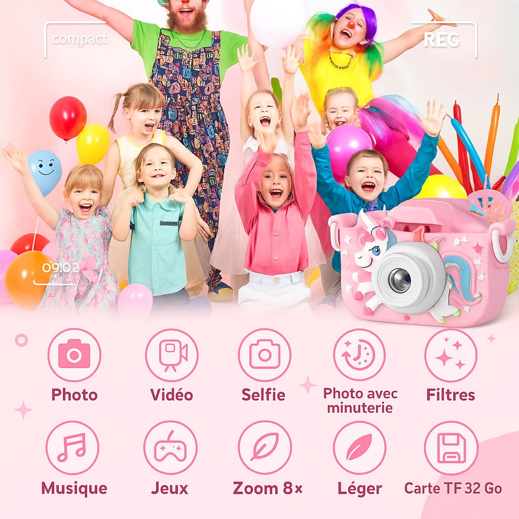 Mini caméra licorne de dessin animé pour enfants (Cadeaux de Noël)